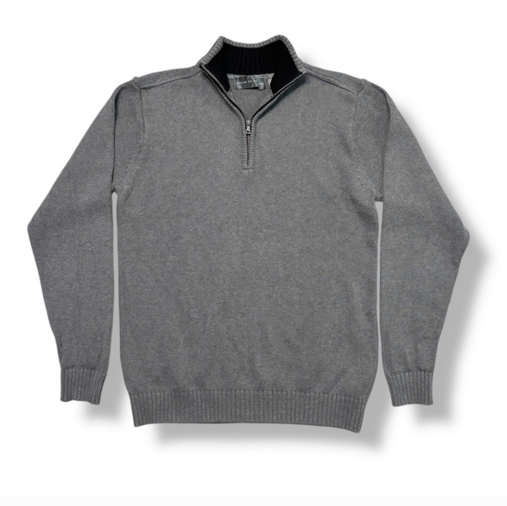 OSCAR DE LA RENTA Grey Cotton Quarter Zip Pullover Sweater VINTAGE
